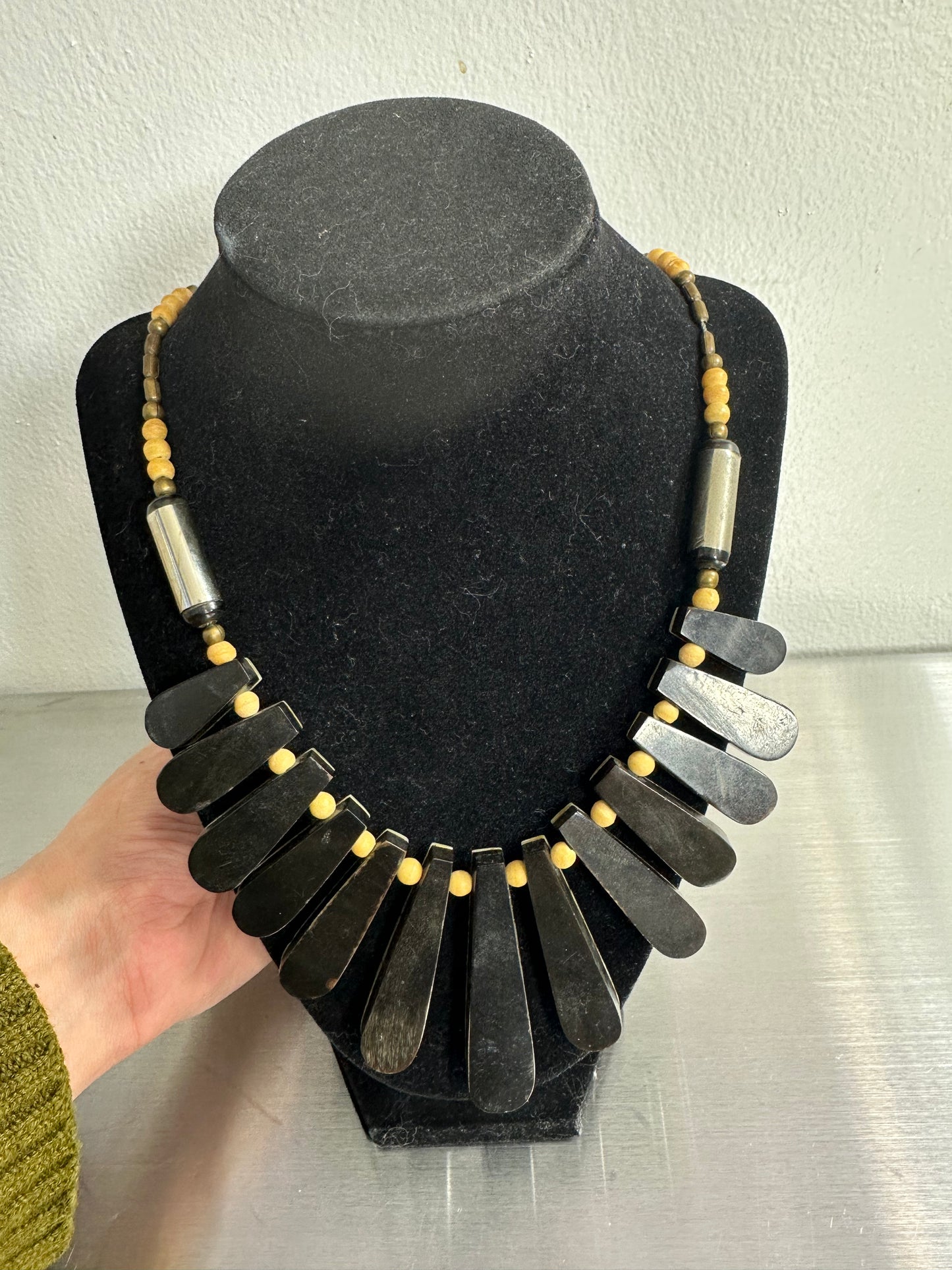 Natural Mother Of Pearl Panio Keys Necklace 18" Vintage Jewlery 70s 80s