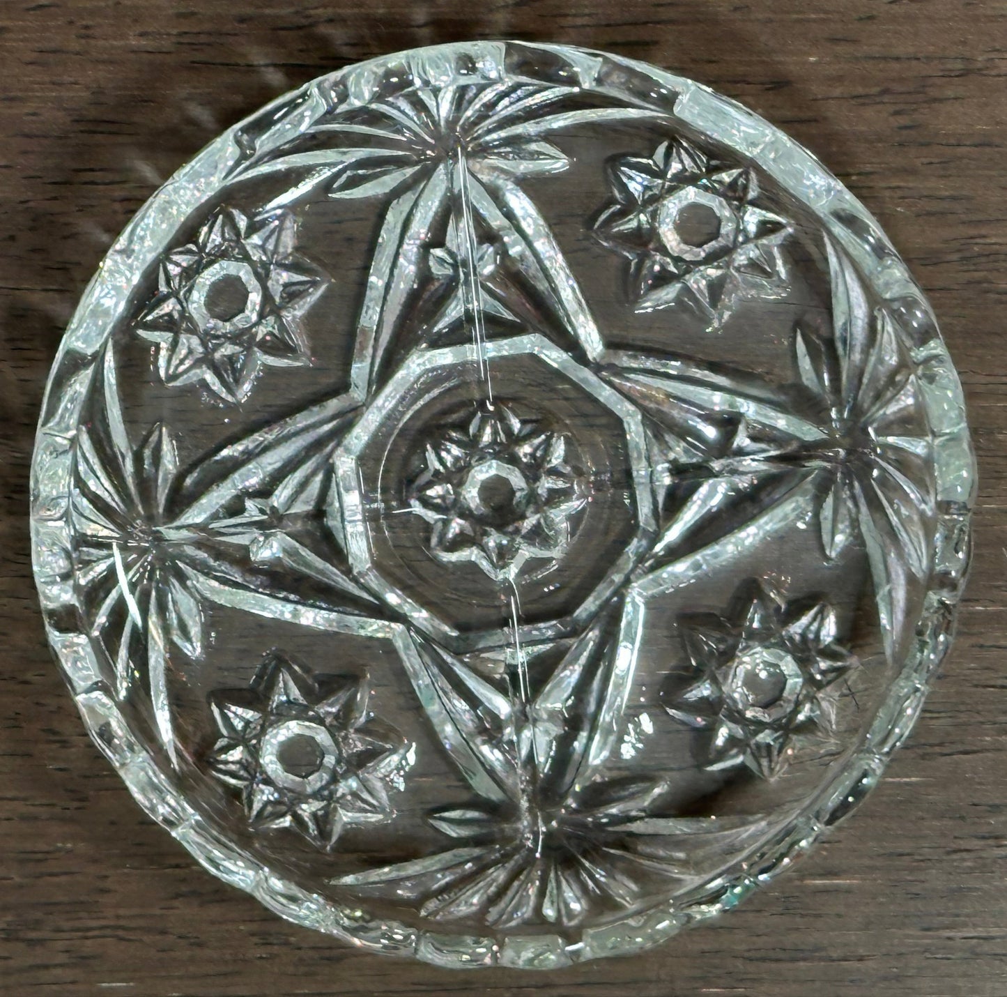 Vintage 60’s Anchor Hocking Prescut Clear Glass Star Pattern Coasters, Set of 6
