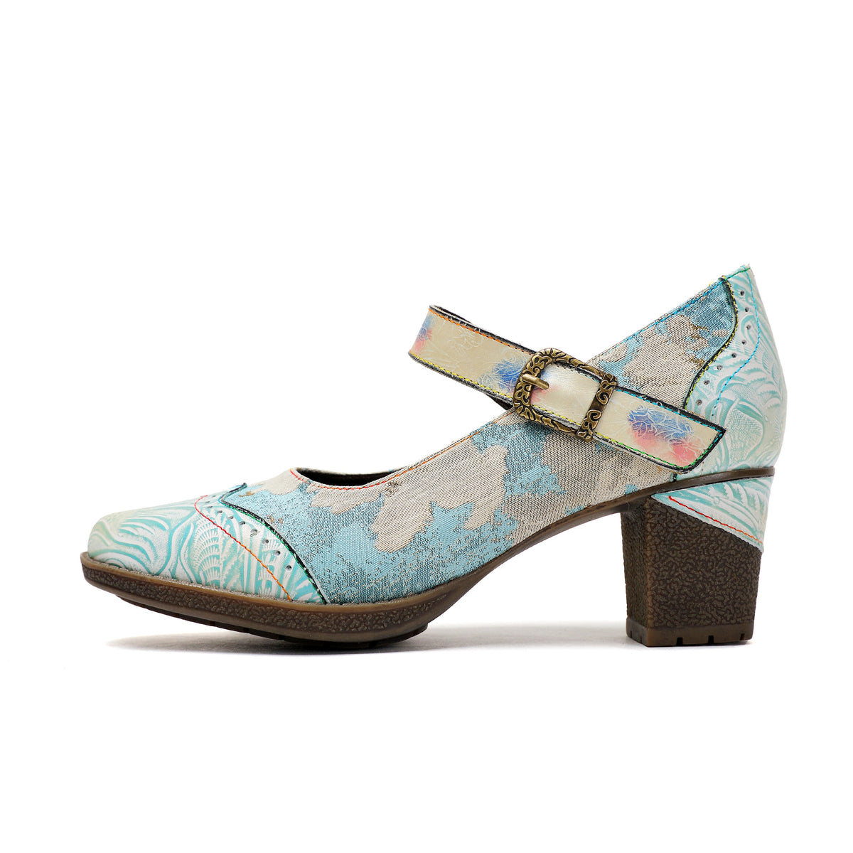 Women's Handmade Light Blue Mary Jane Heels