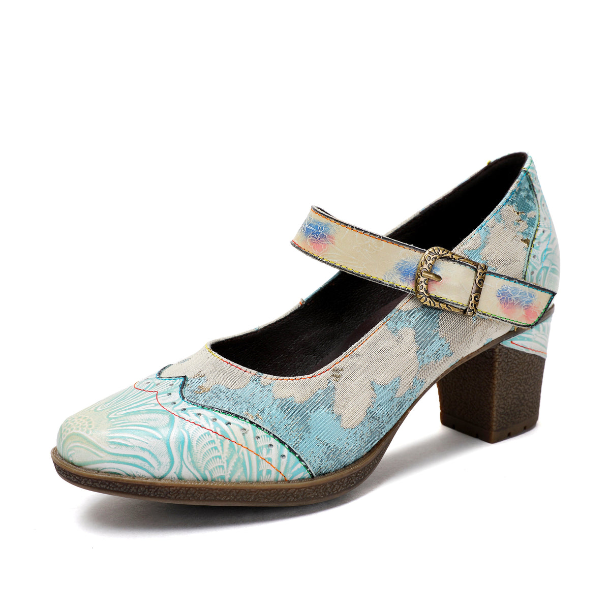 Women's Handmade Light Blue Mary Jane Heels