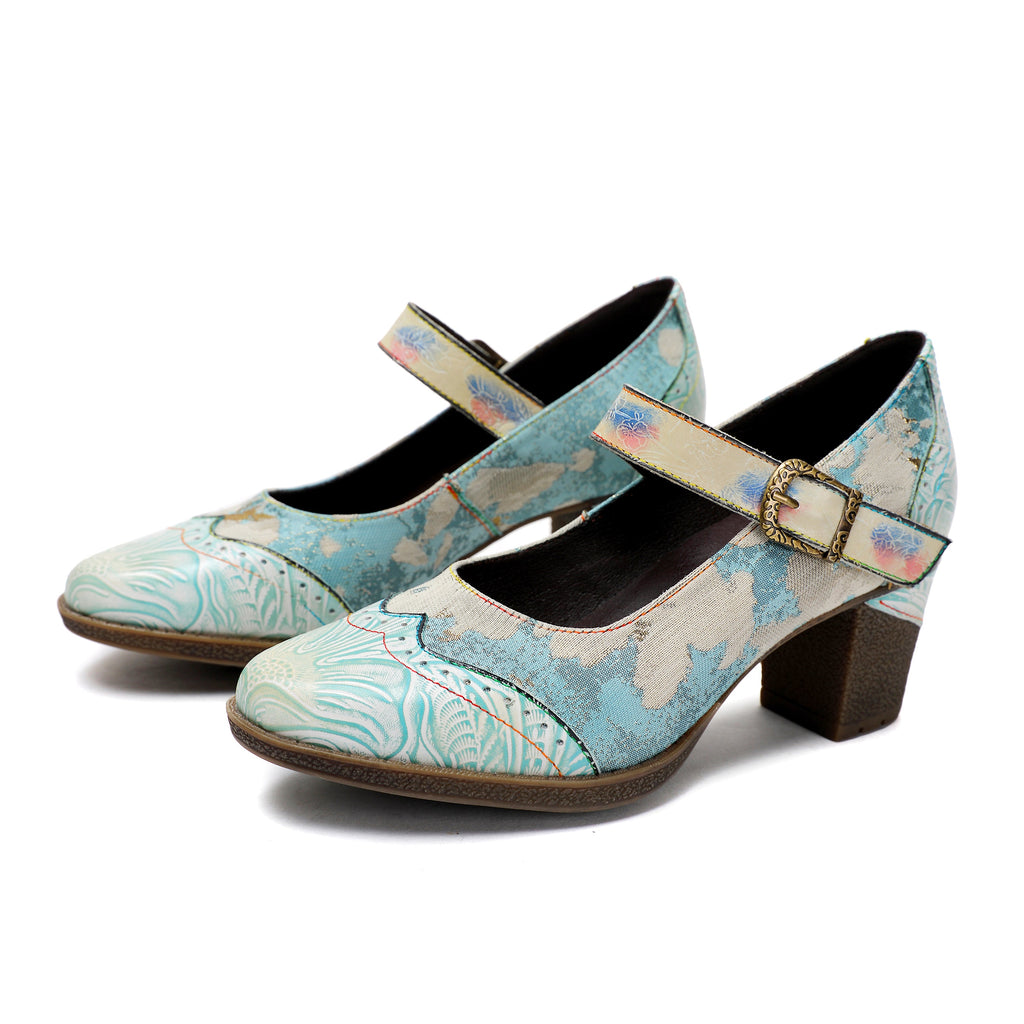 Women's Handmade Light Blue Mary Jane Heels