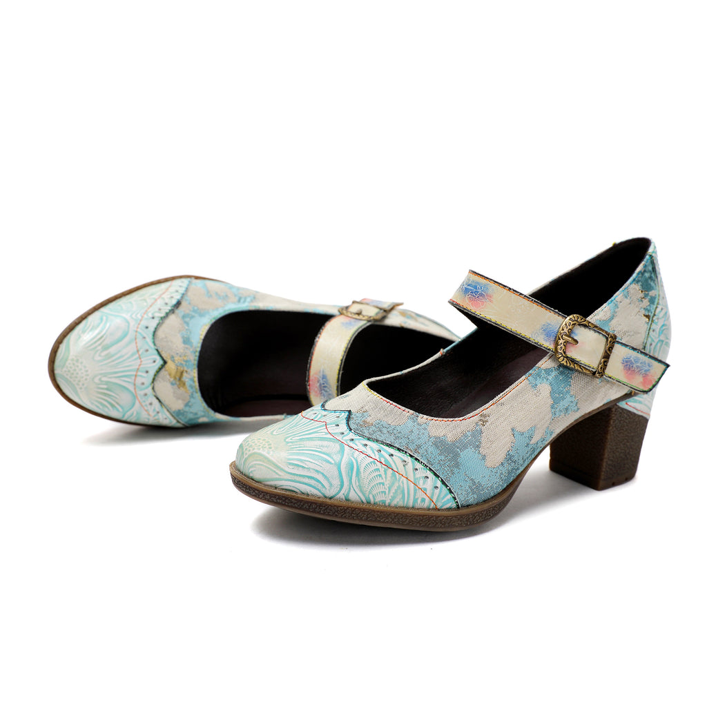 Women's Handmade Light Blue Mary Jane Heels