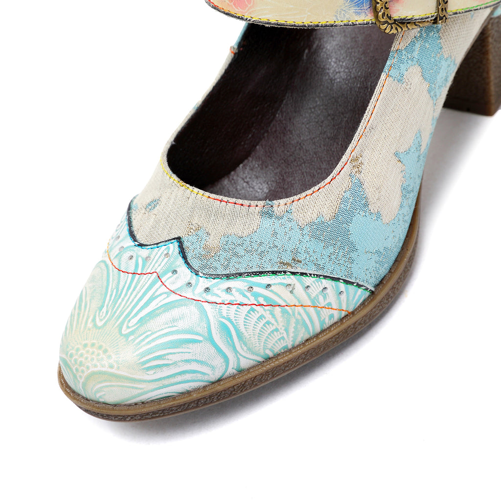 Women's Handmade Light Blue Mary Jane Heels