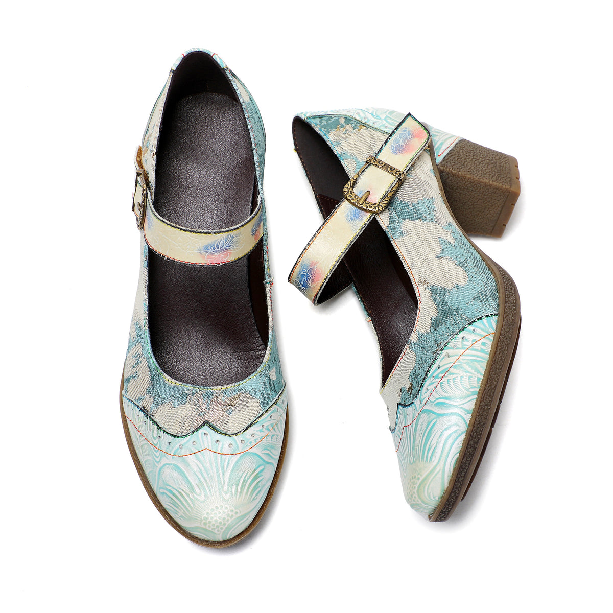 Women's Handmade Light Blue Mary Jane Heels