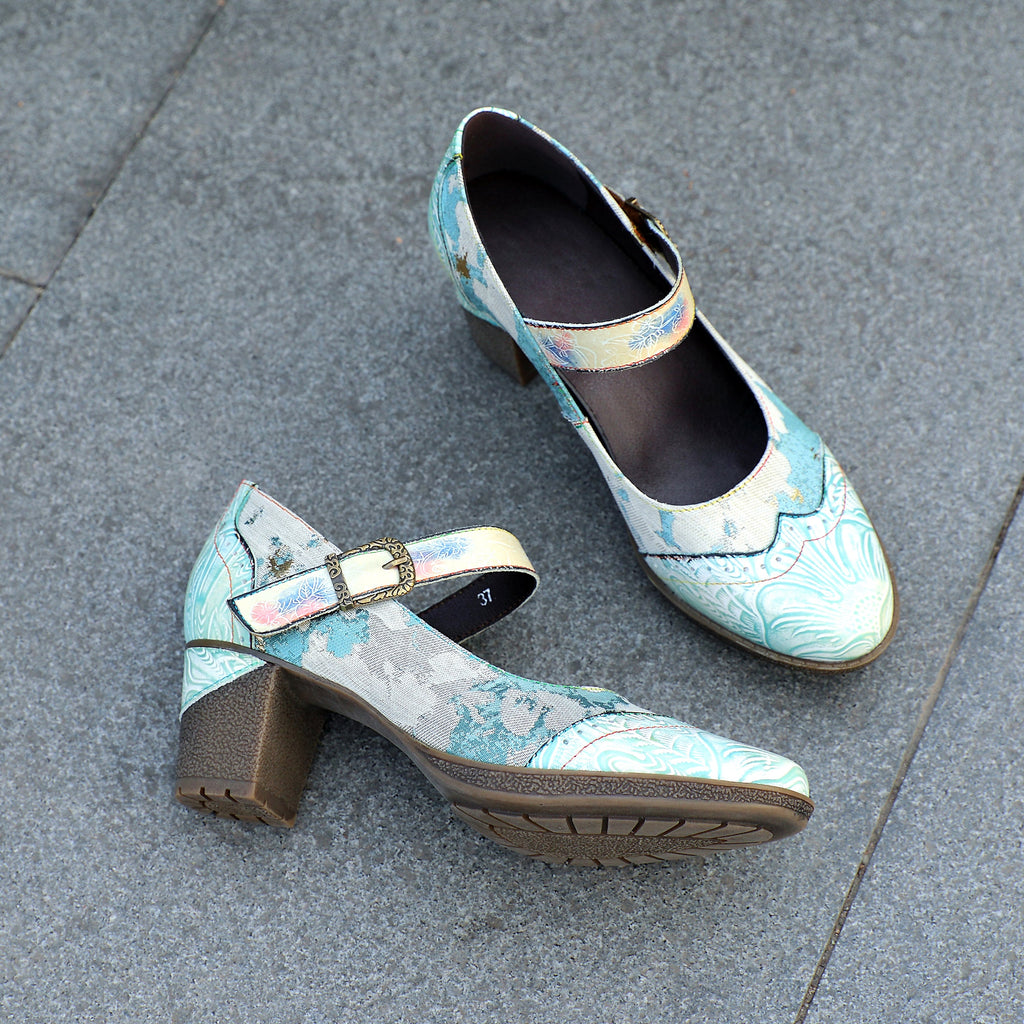 Women's Handmade Light Blue Mary Jane Heels