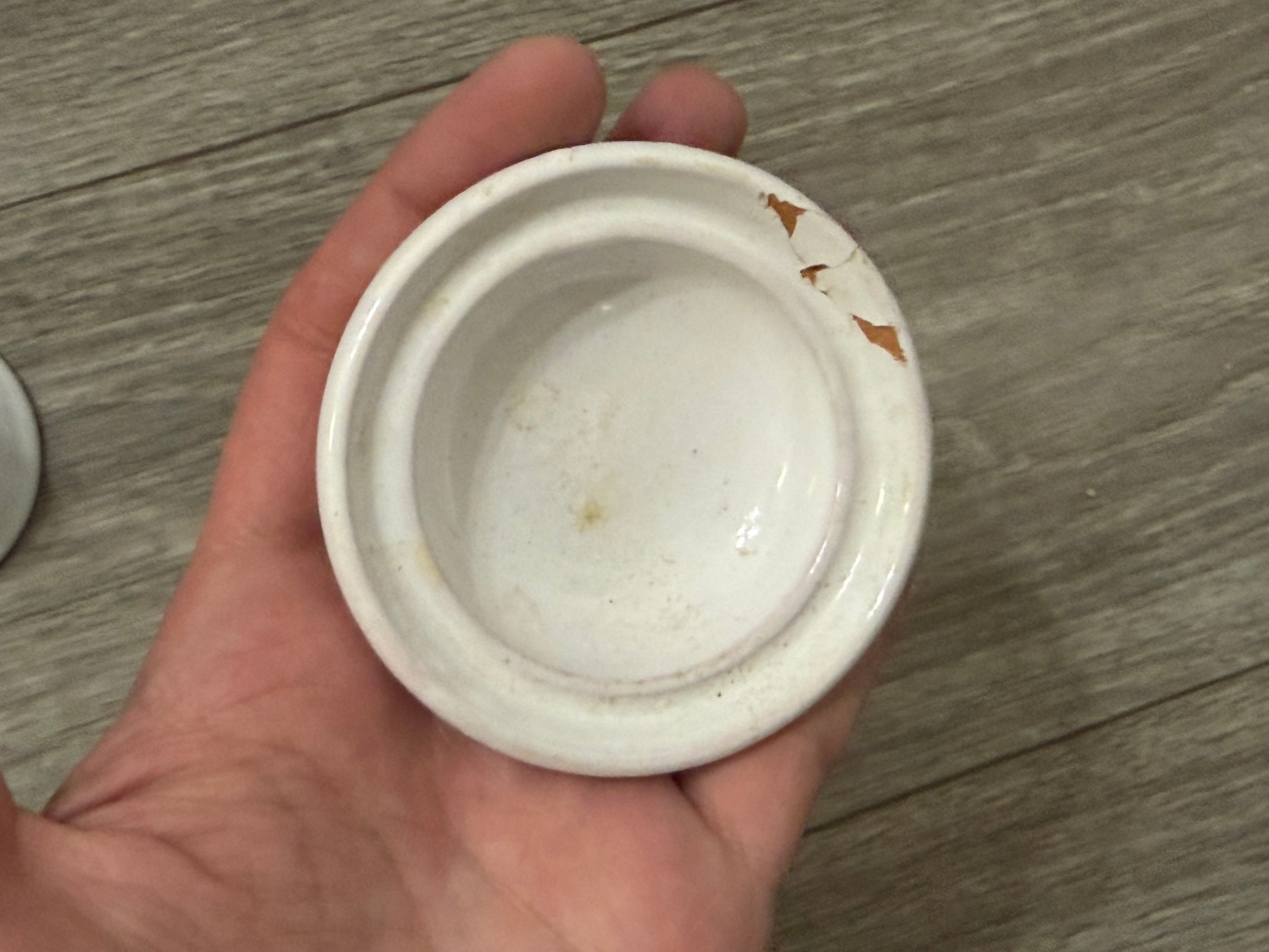 Vintage Small Clay Tagine — White with Pink Flowers, Handmade & Signed