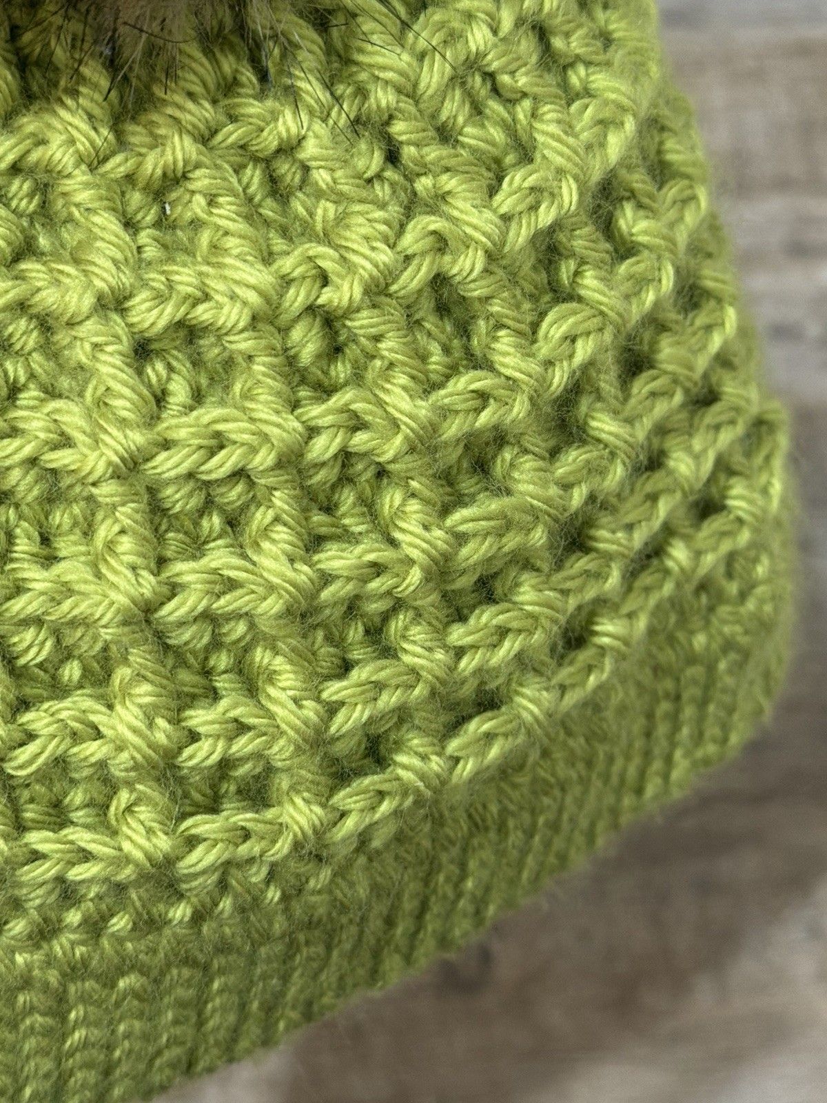 Handmade Green Crochet Pom-Pom Beanie