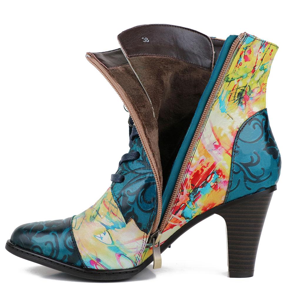 Women's Retro Hand-Painted Leather Boots