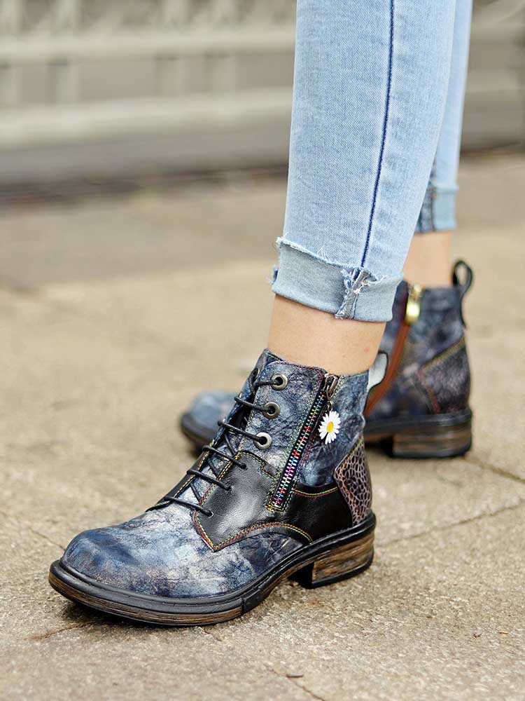 Women's Hand-Painted 90s Y2K Lace-Up Ankle Boots