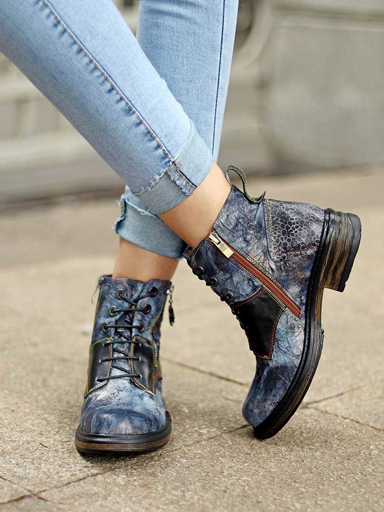 Women's Hand-Painted 90s Y2K Lace-Up Ankle Boots