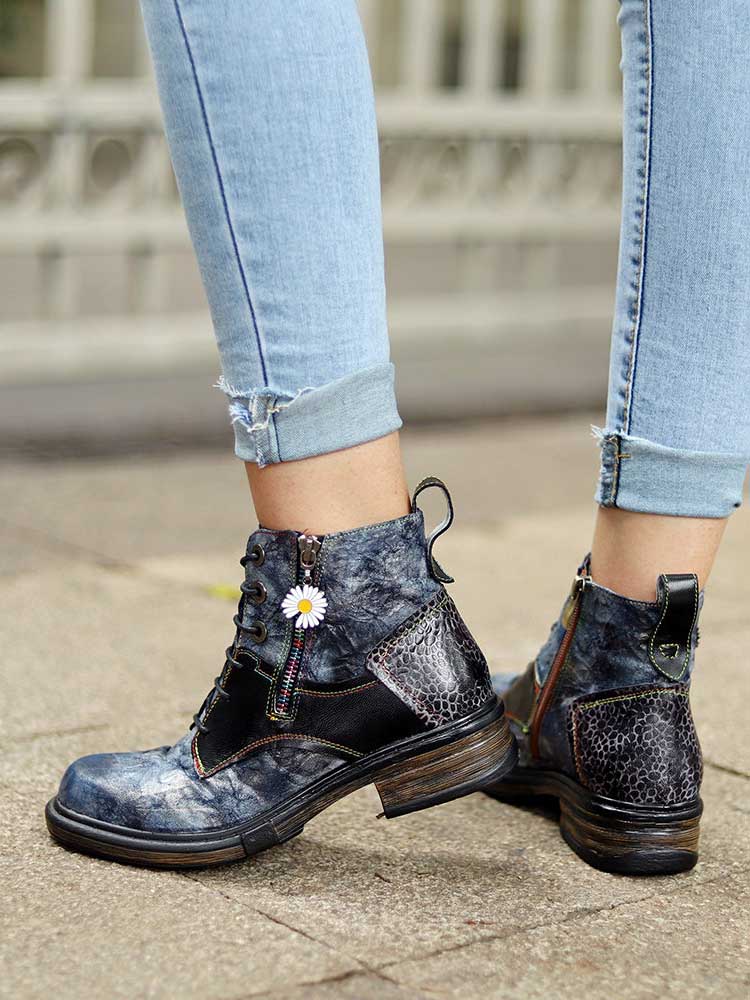 Women's Hand-Painted 90s Y2K Lace-Up Ankle Boots