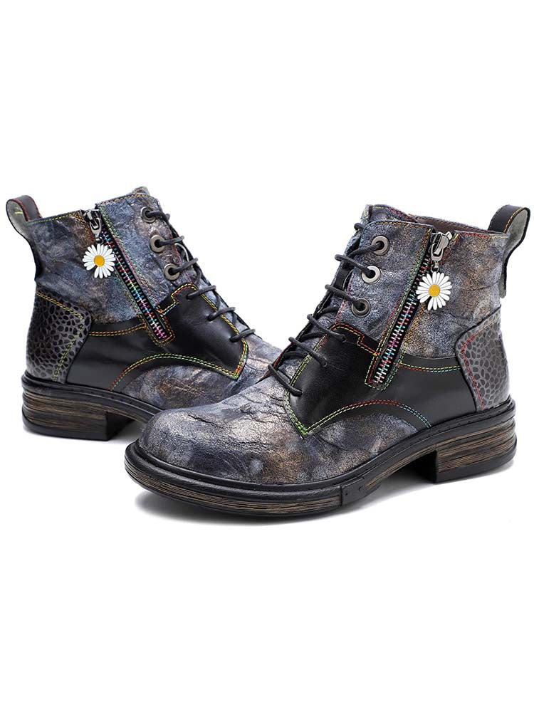 Women's Hand-Painted 90s Y2K Lace-Up Ankle Boots