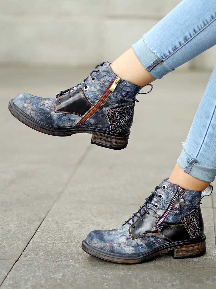 Women's Hand-Painted 90s Y2K Lace-Up Ankle Boots