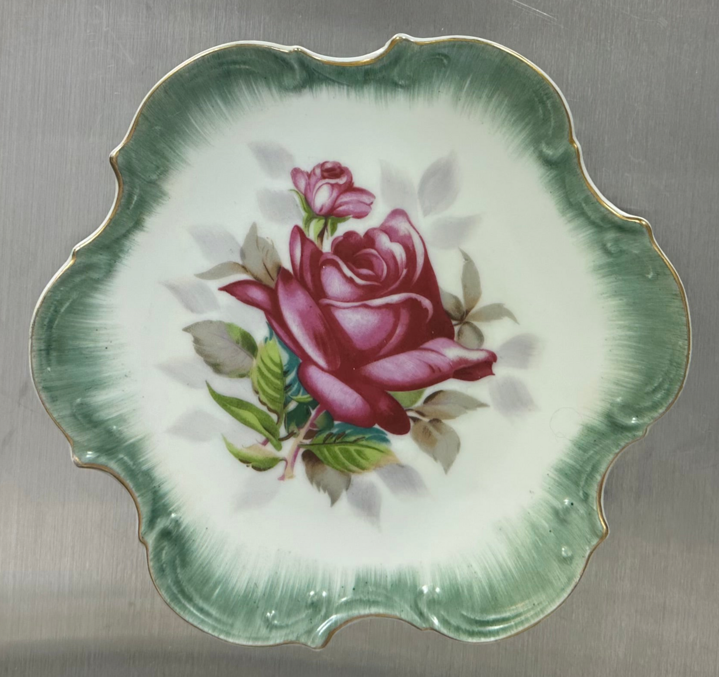 Set Of 5 Vtg Japan Norcrest Fine China Gilded Rose Scalloped Decorative Plate 8"