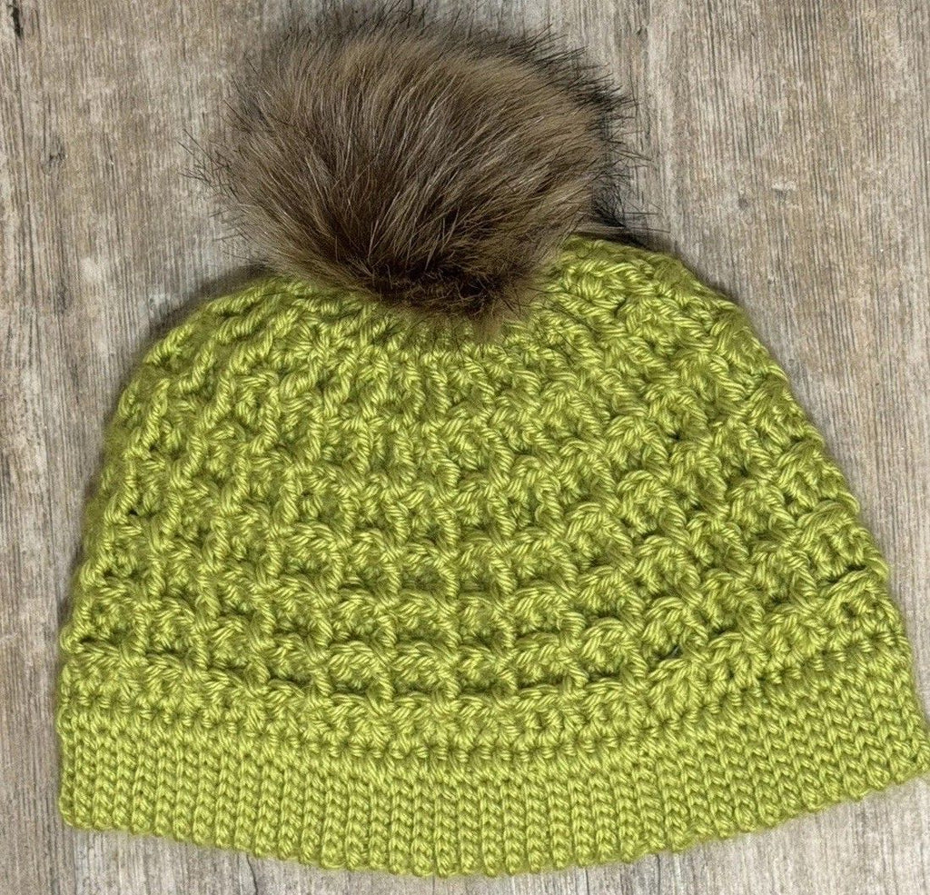 Handmade Green Crochet Pom-Pom Beanie