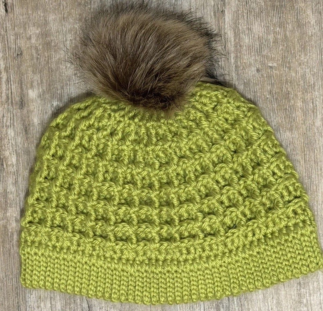 Handmade Green Crochet Pom-Pom Beanie