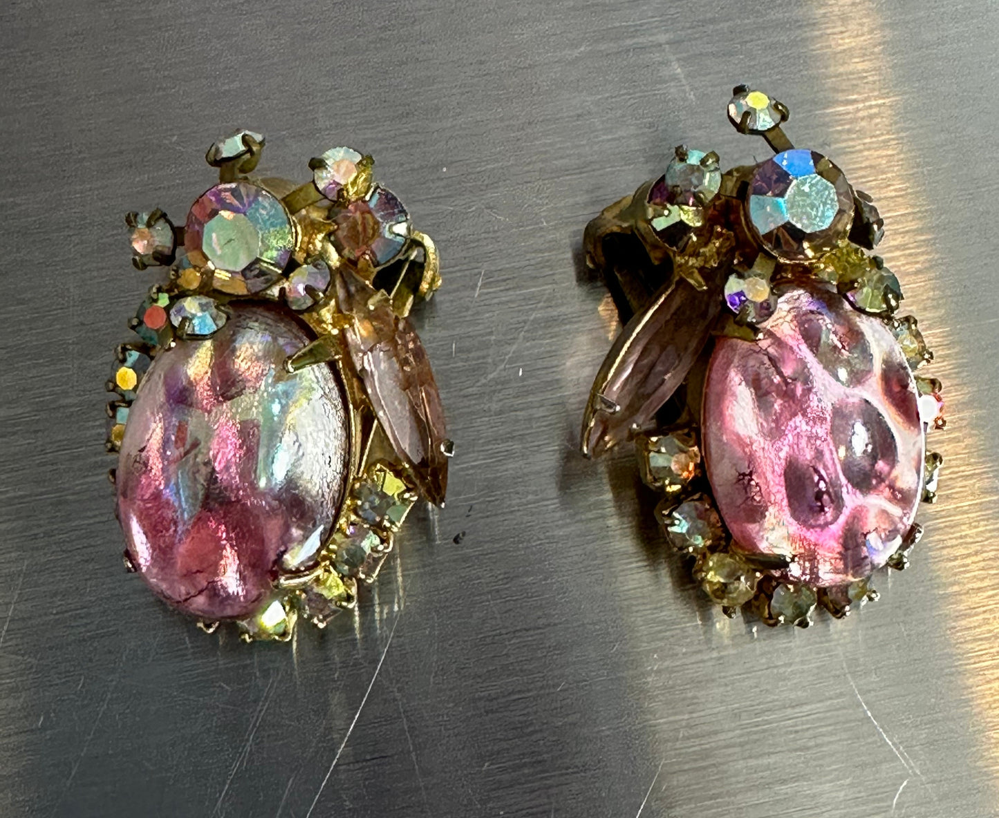 1960’s Vintage Juliana D&E Opal Cabochon Navette Rhinestone Statement Pendant and Earings set