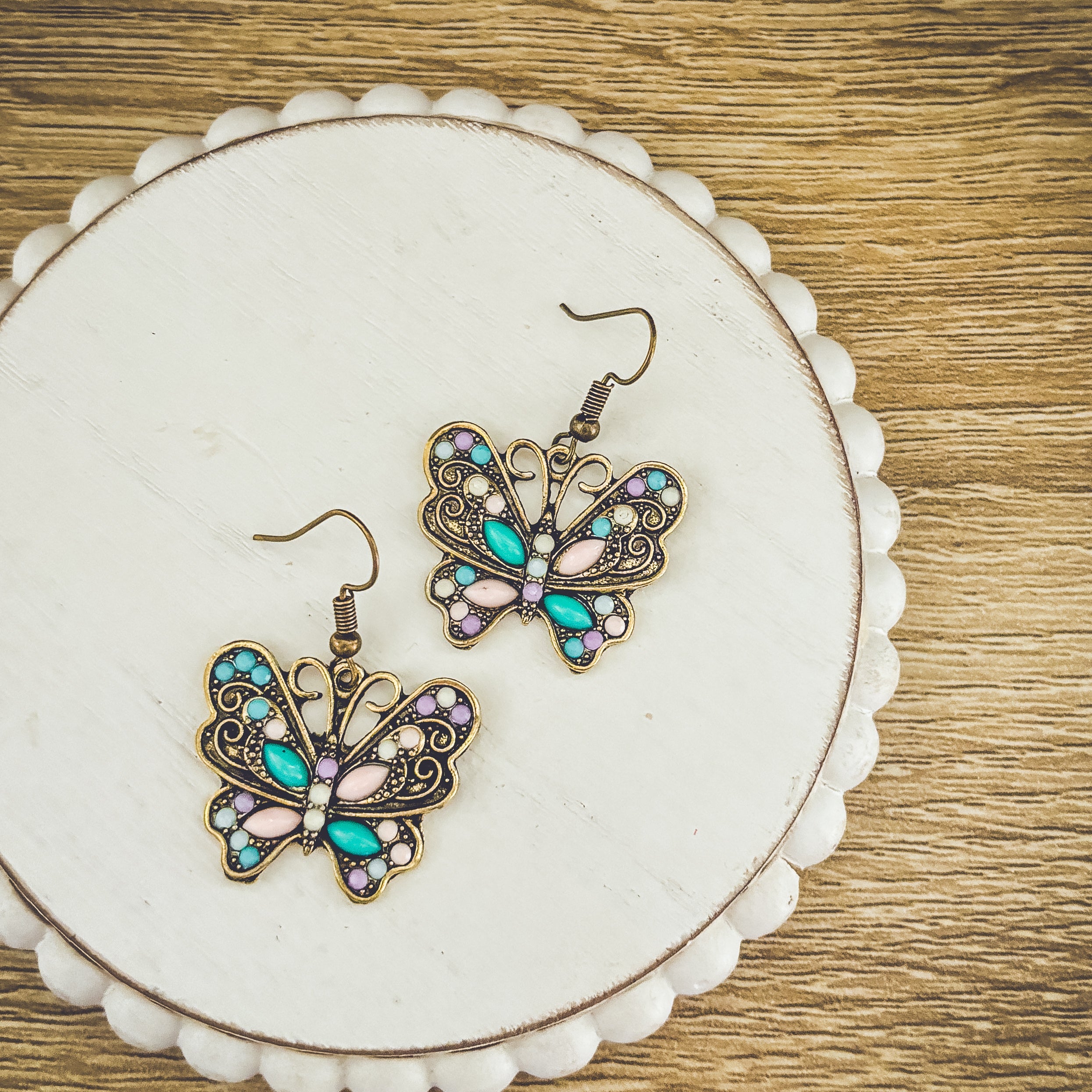 Vintage Butterfly Drop Earrings