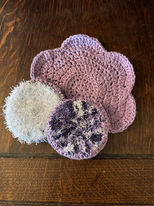 Purple Crochet Dish Scrubber Set