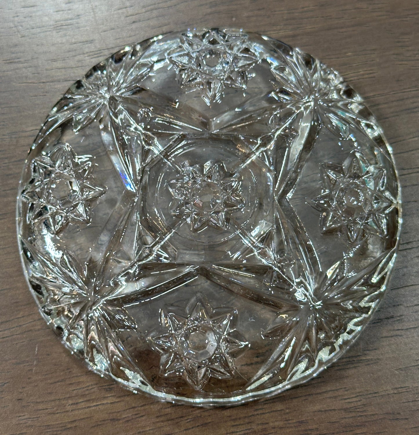 Vintage 60’s Anchor Hocking Prescut Clear Glass Star Pattern Coasters, Set of 6