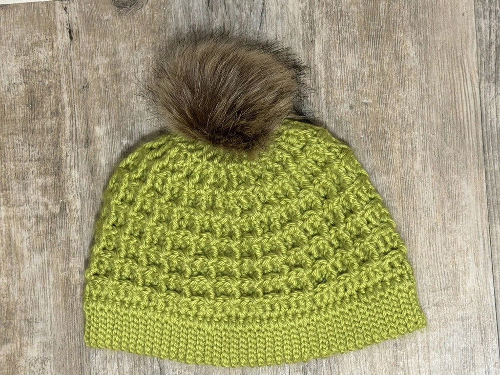 Handmade Green Crochet Pom-Pom Beanie