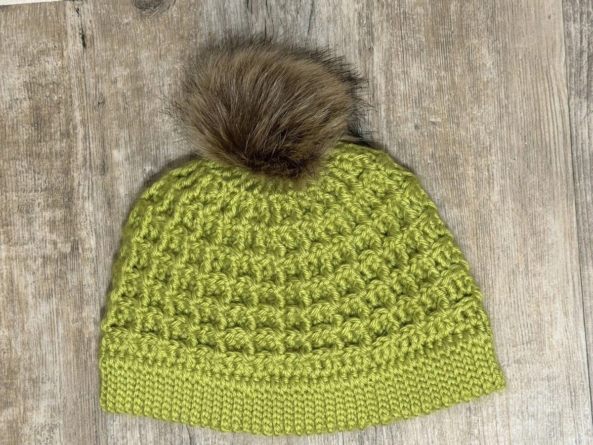 Handmade Green Crochet Pom-Pom Beanie