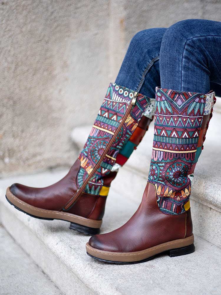 Women's Bohemian Leather High-Tube Boots