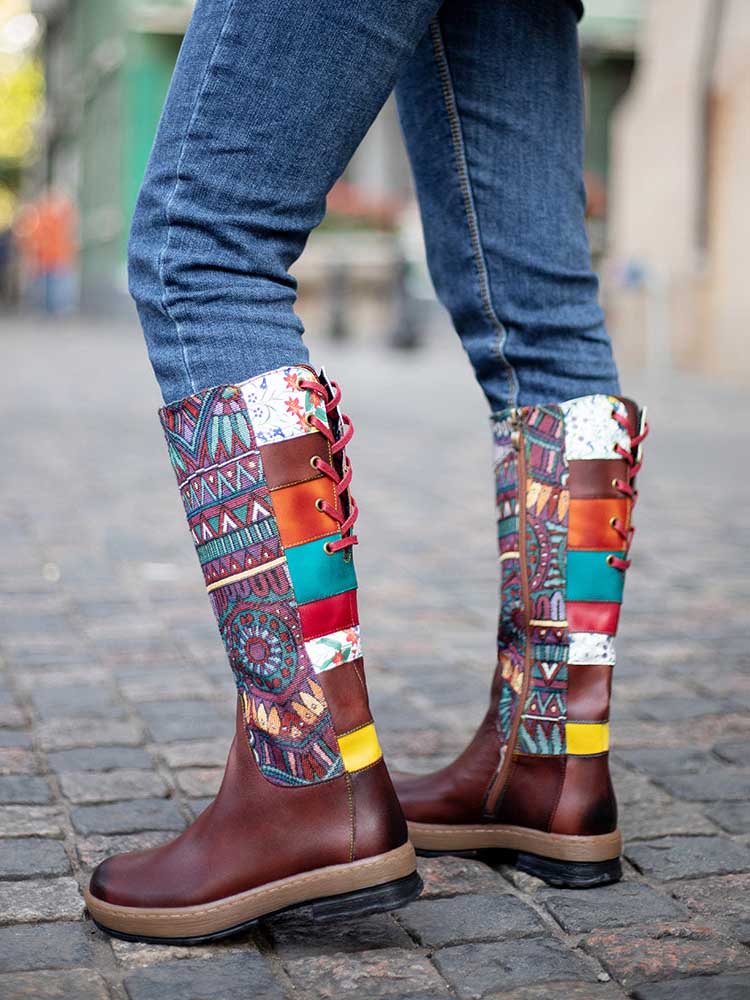 Women's Bohemian Leather High-Tube Boots