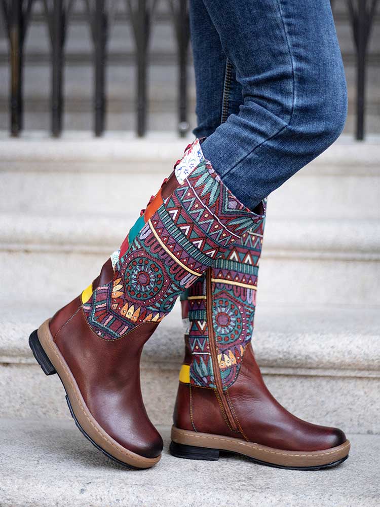 Women's Bohemian Leather High-Tube Boots