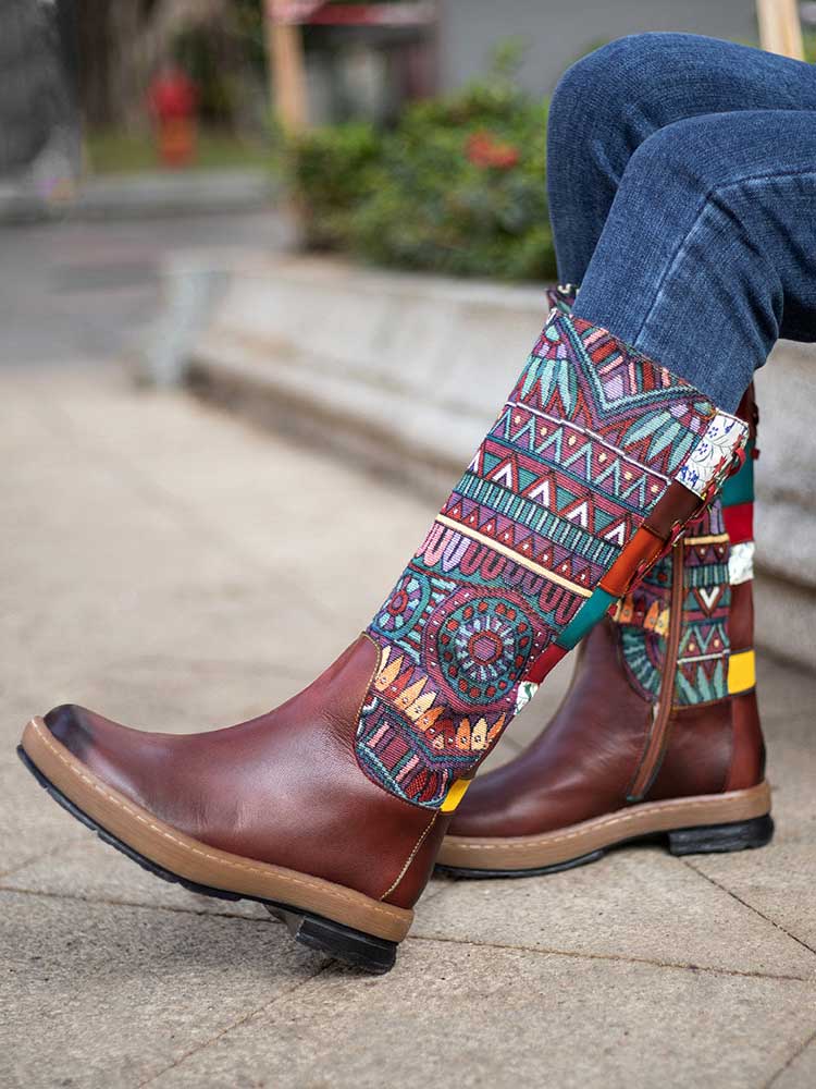 Women's Bohemian Leather High-Tube Boots