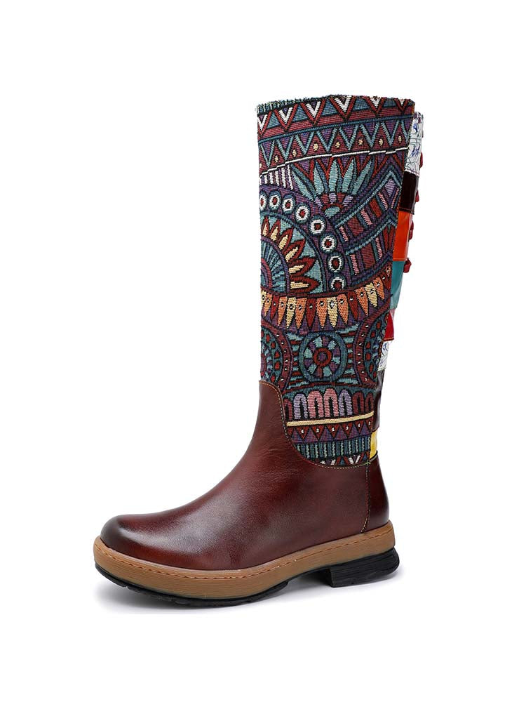 Women's Bohemian Leather High-Tube Boots