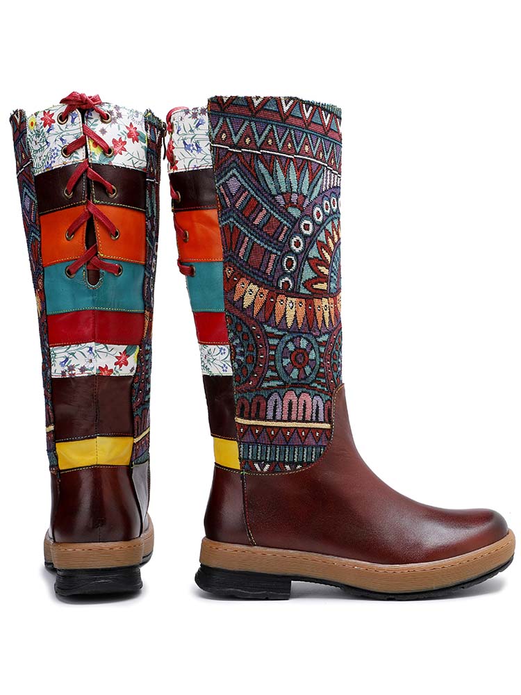 Women's Bohemian Leather High-Tube Boots