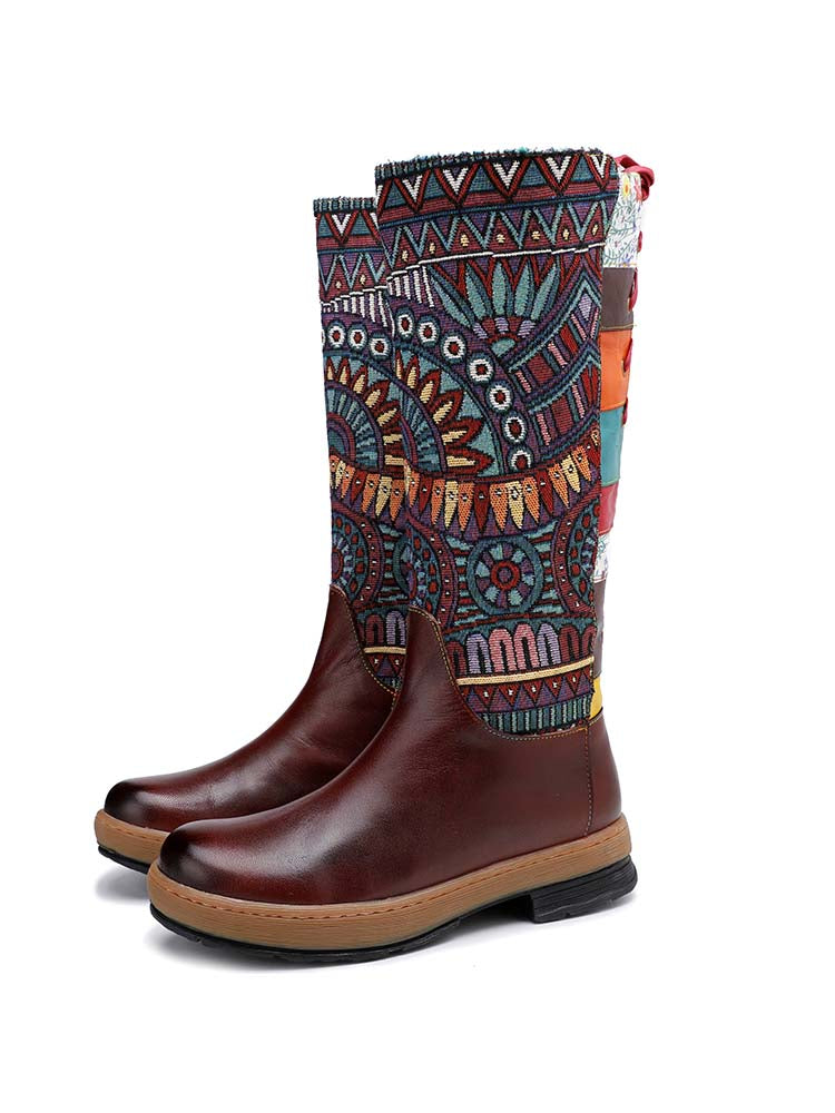 Women's Bohemian Leather High-Tube Boots