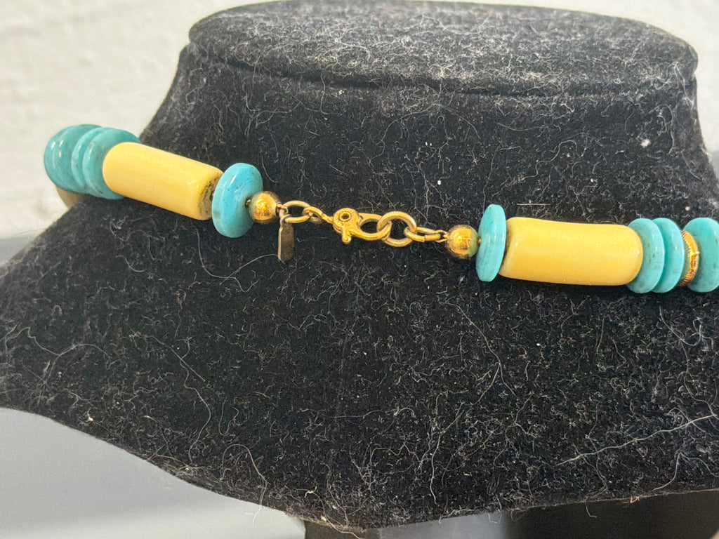 1982 Turquoise & Cream Bead Necklace