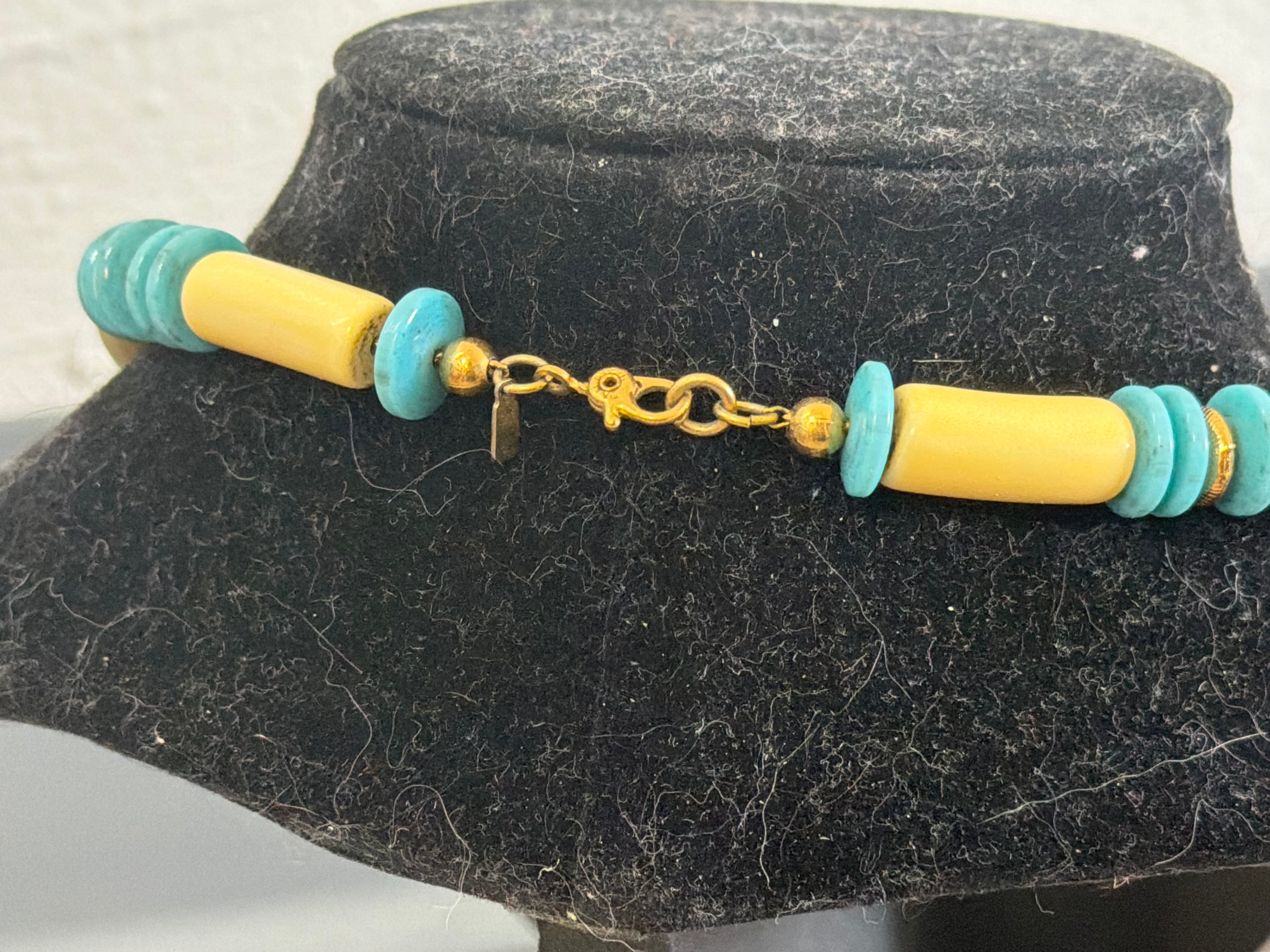 1982 Turquoise & Cream Bead Necklace