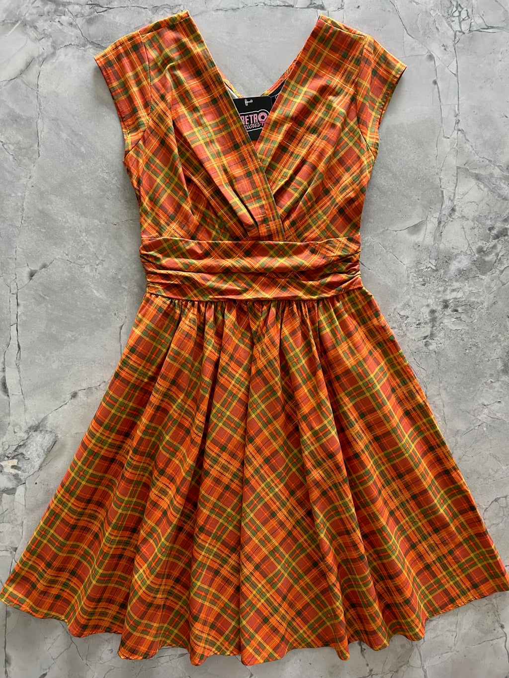 Women's Orange Plaid 1950s Greta Swing Dress