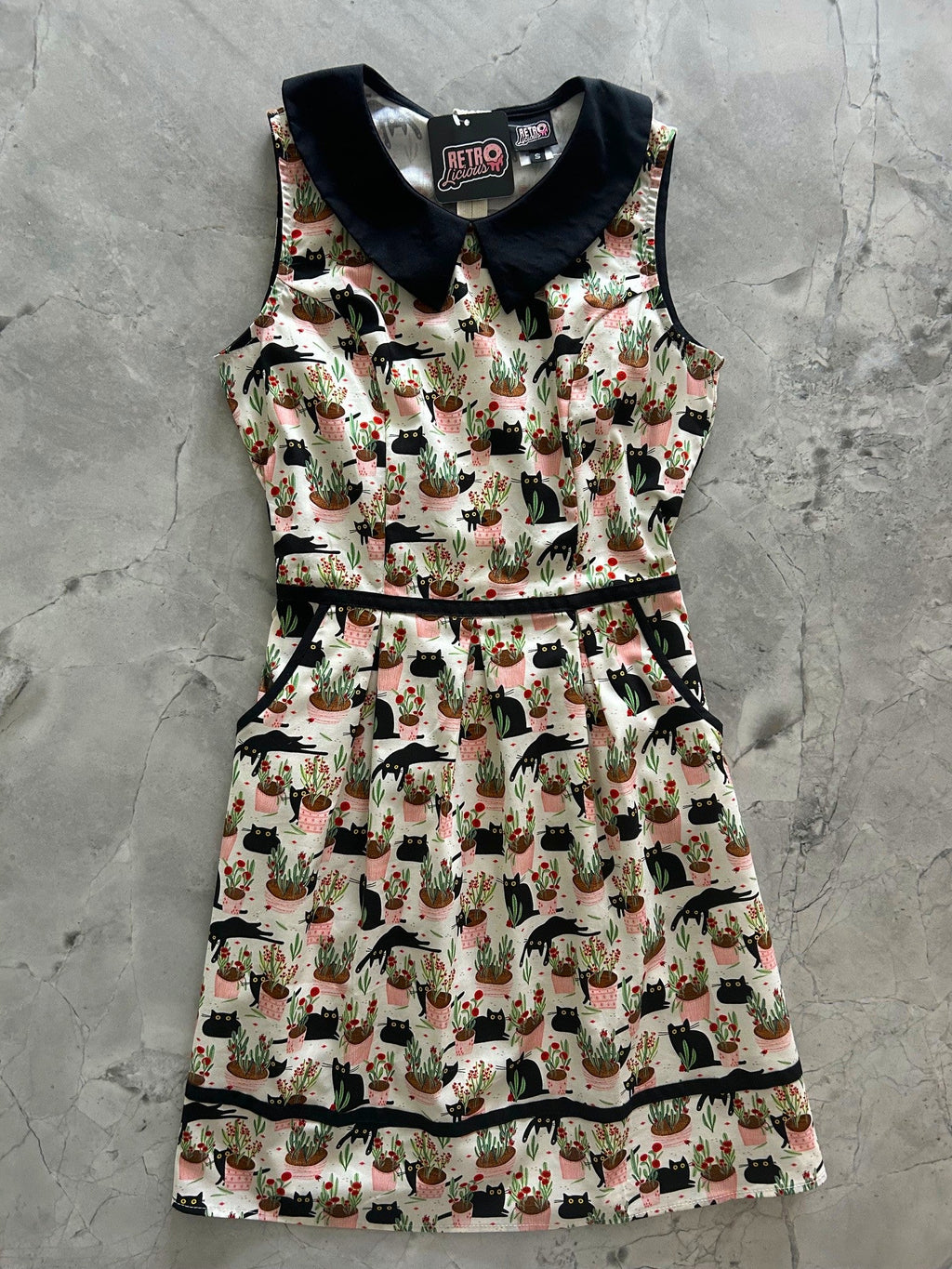 Women's Cats & Plants Collared Dress