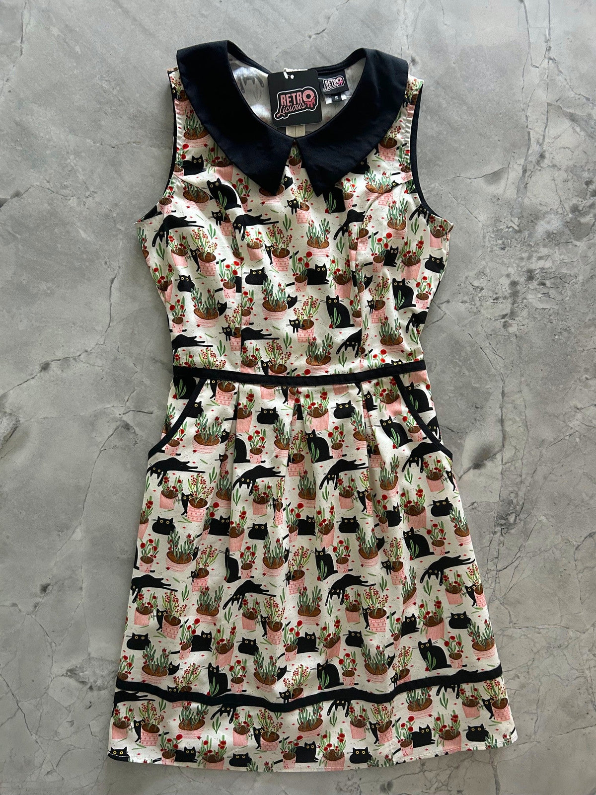 Women's Cats & Plants Collared Dress