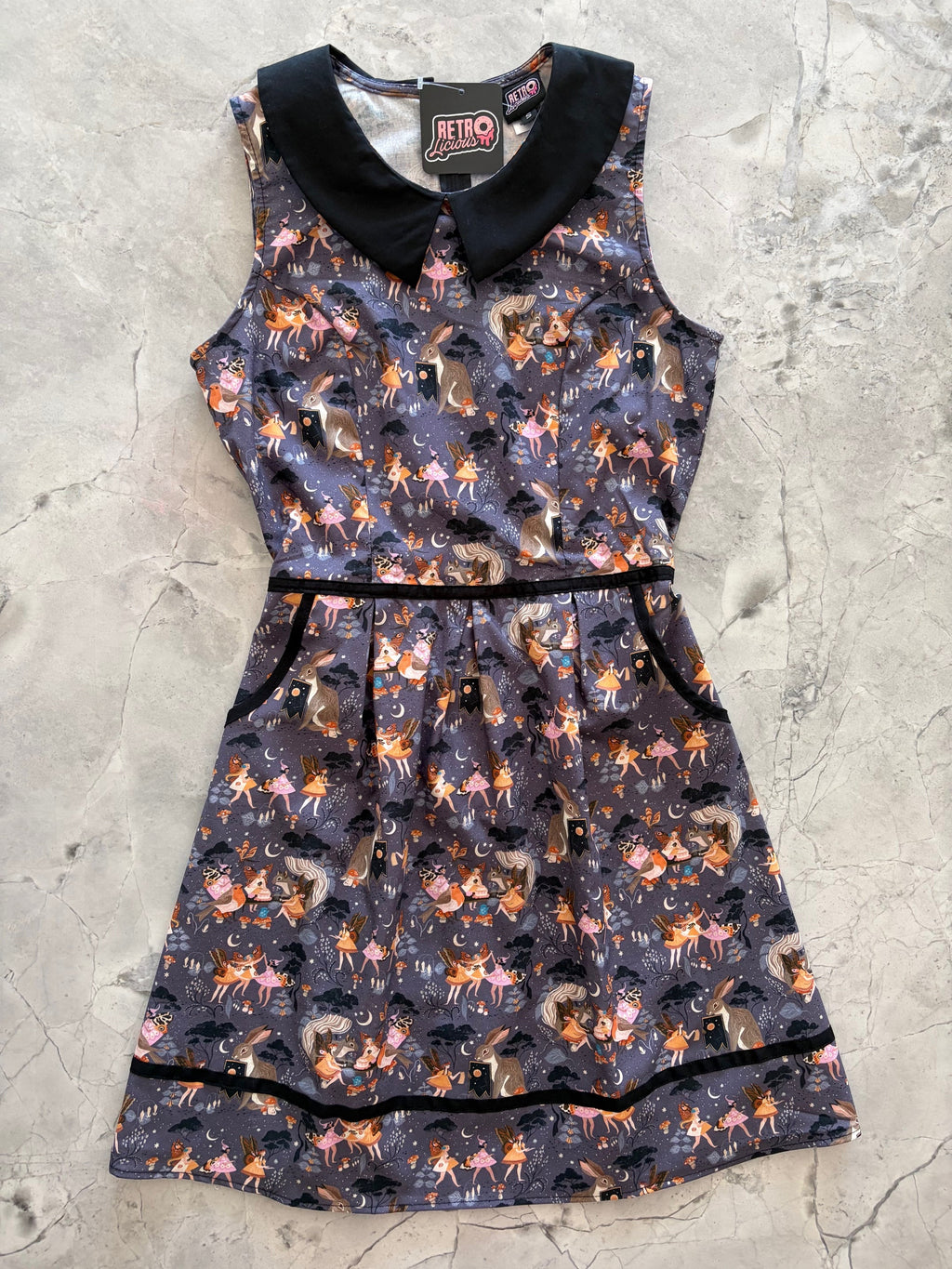 Women's Fairies Print 1960s Mod Collared Dress