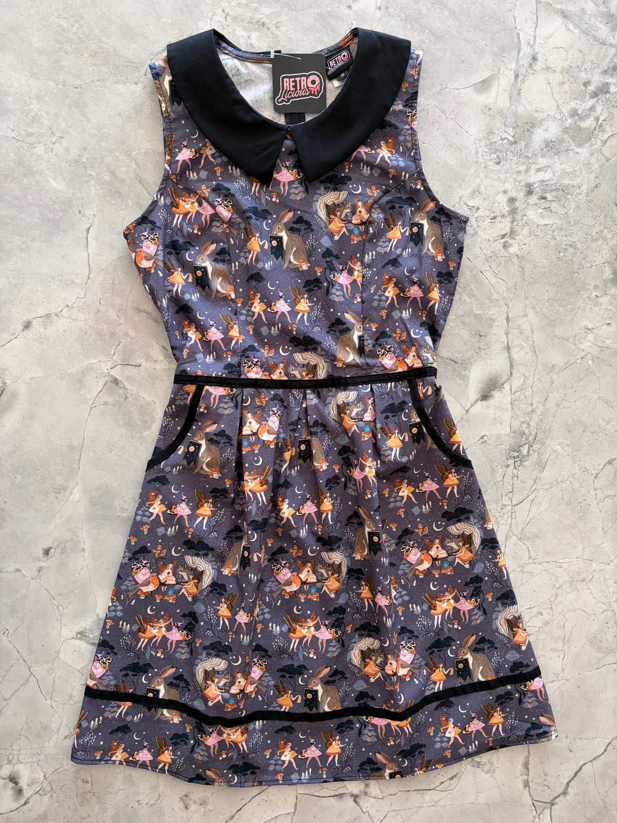 Women's Fairies Print 1960s Mod Collared Dress