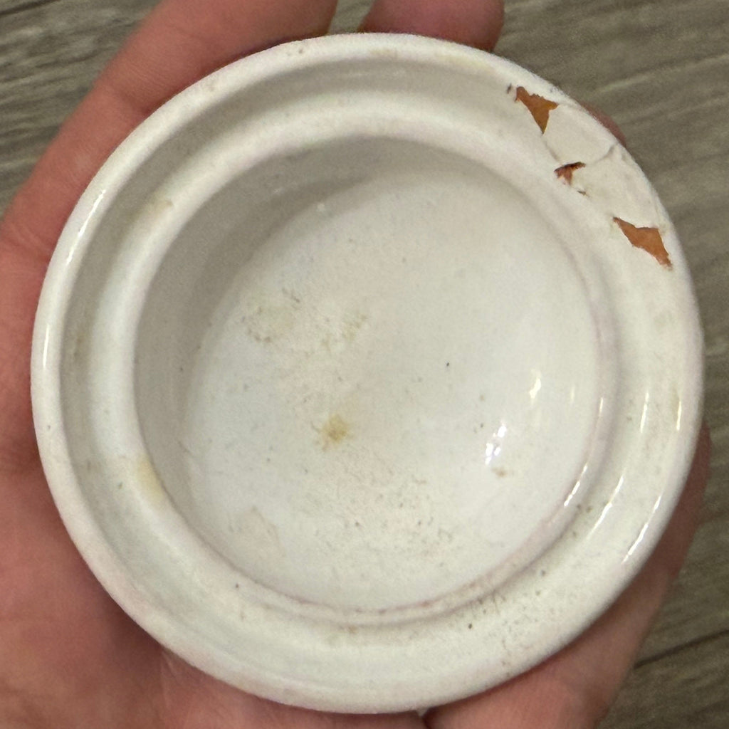 Vintage Small Clay Tagine — White with Pink Flowers, Handmade & Signed