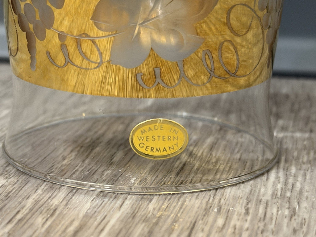 Vintage Goebel Western Germany Etched Crystal Glass Bell Ceramic Boy Handle