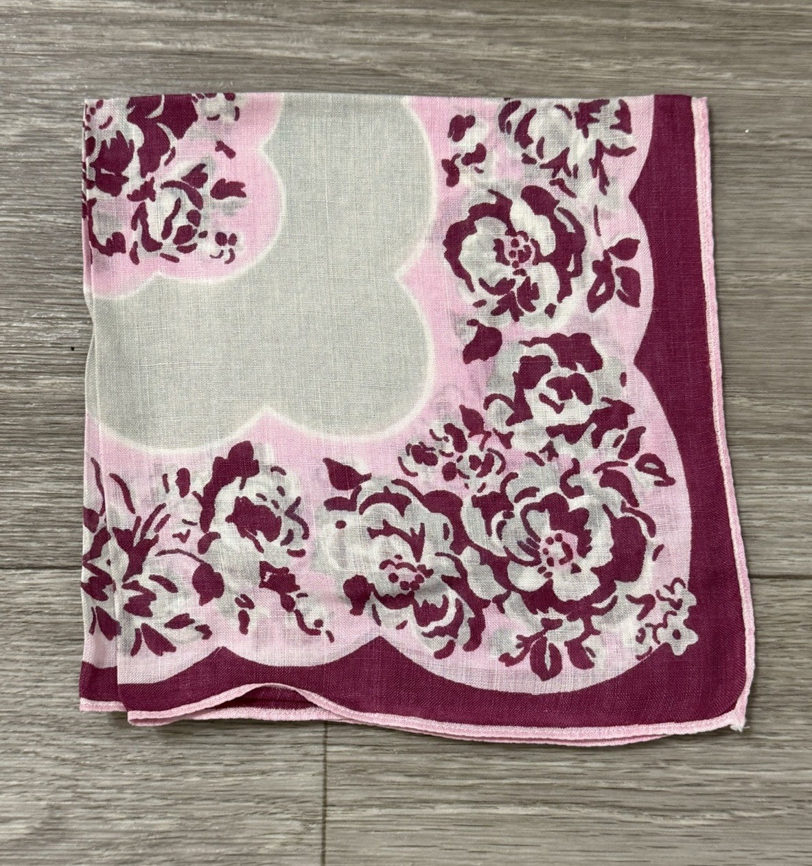 Beautiful Pink, Maroon & White Vtg. Wedding Handkerchief With Floral Roses 11”