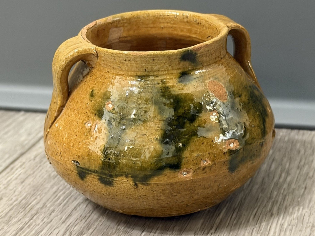 Handmade Multicolor Clay Pot With Handles, Brown And Green