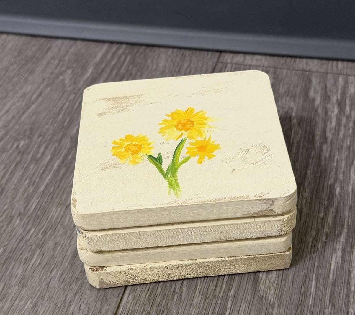 Handmade Spring Flowers Wooden Coasters Set of 4 Limited Edition Cottagecore