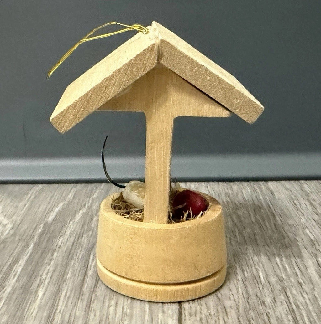 Vintage Wood Wishing Well Christmas Ornament With Mouse Cheese And Apple