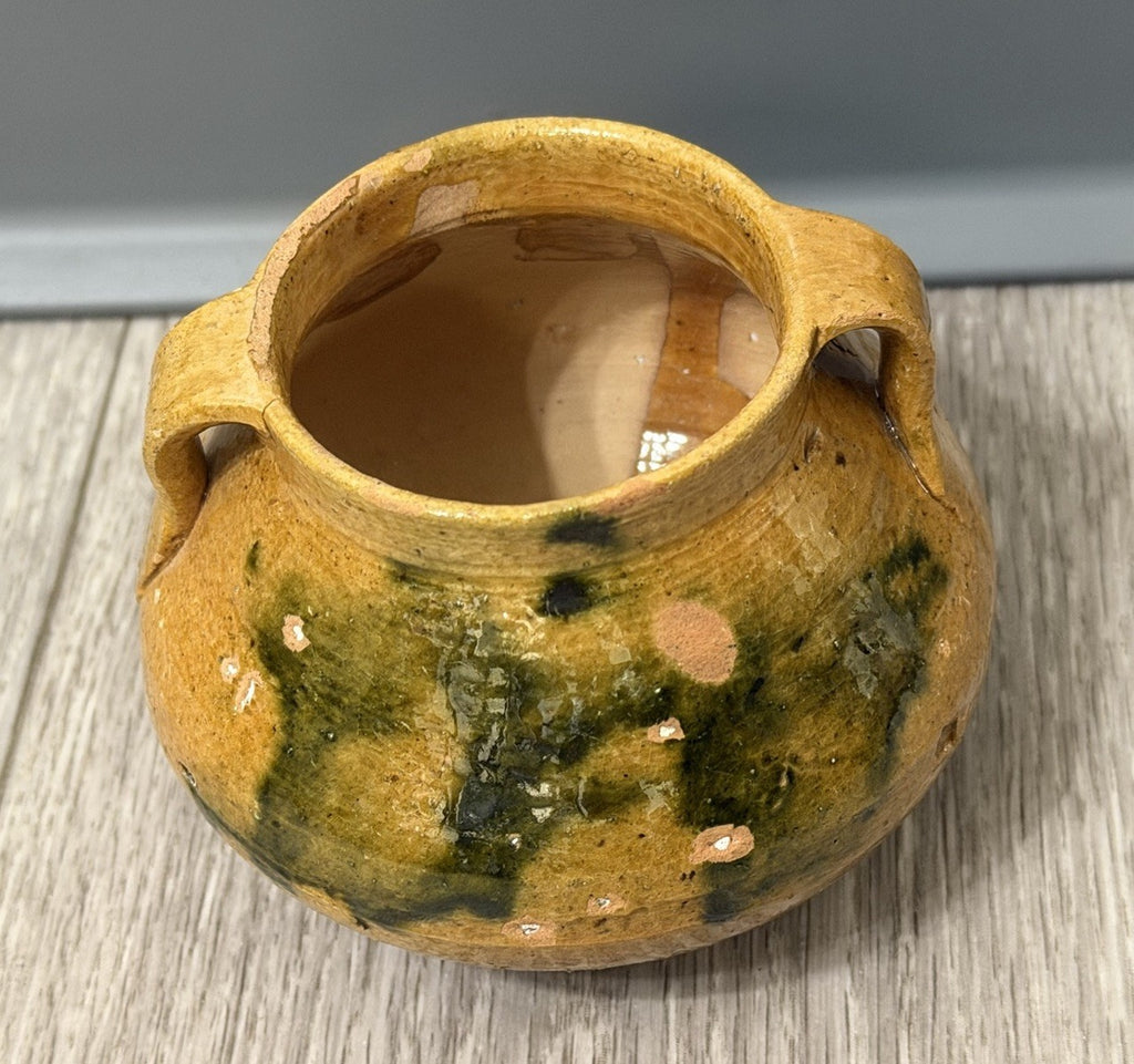 Handmade Multicolor Clay Pot With Handles, Brown And Green