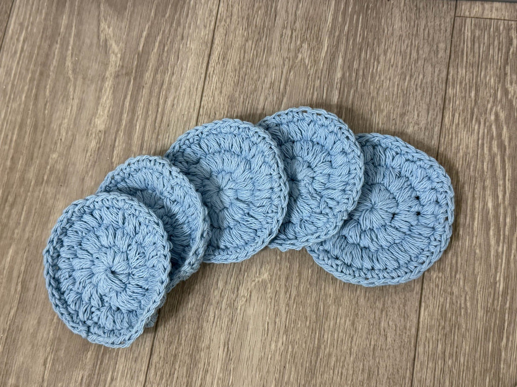 crochet handmade Puff-stitch spa facial pad rounds scrubby reusable soft 5pc set