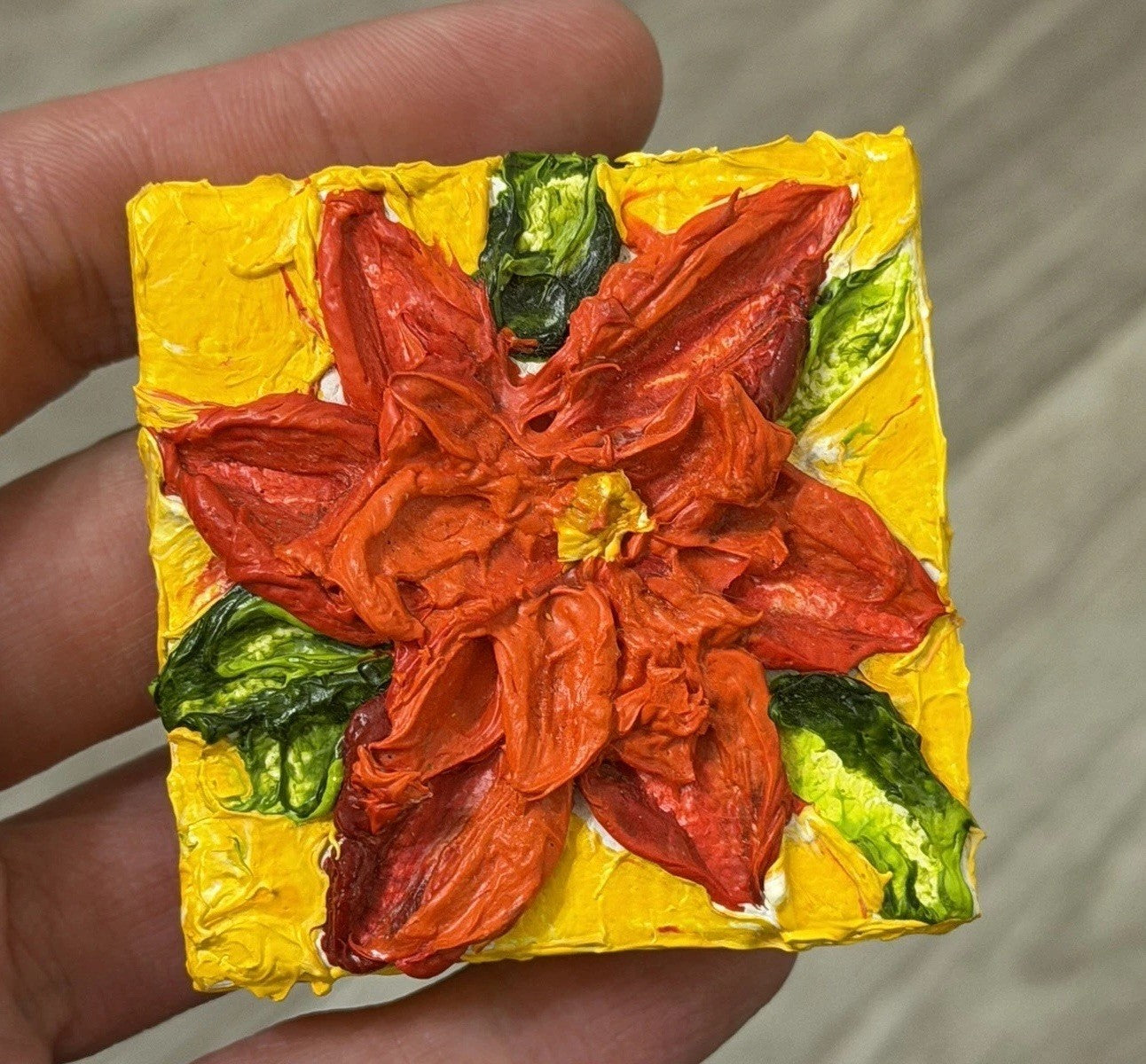 ‘Pointsettia’ Christmas Mini Oil Painting Magnet By Paris Wyatt Llanso 2x2”