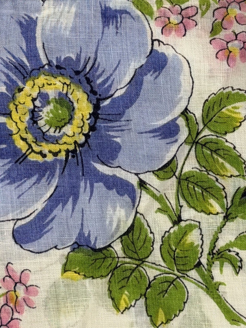 Vintage Blue Flowers W/ Little Pink Flowers Floral Wedding Handkerchief 12” Sq.